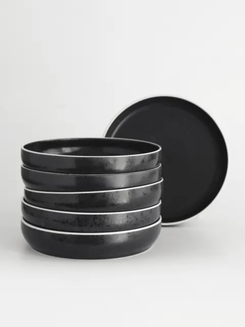 Set x6 Plato Hondo Aster Granit Porcelana Negro 22,5 cm