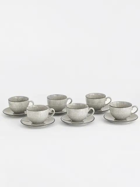 Set x6 Taza de Té con Plato Pedra Rocha Porcelana Grey
