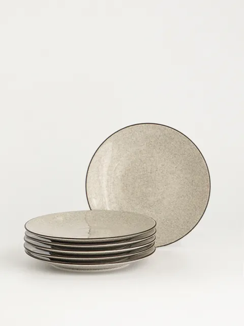 Set x6 Plato Postre Pedra Rocha Porcelana Beige