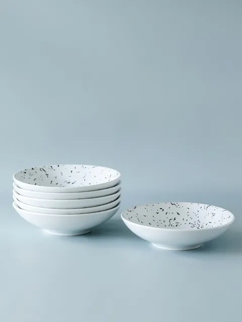 Set x6 Plato Hondo Quatz Porcelana White