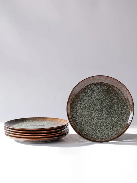 Set x6 Plato Postre Antique Porcelana Verde 23 cm