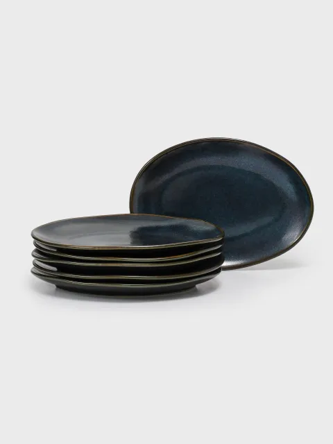 Set x6 Plato Postre Ovalado Orgánico Avant Garde Stoneware Oceano 22,5 cm