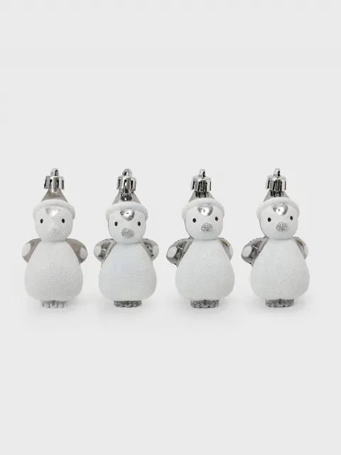 Adorno pinguinos Navidad x4 7.5 cm Silver