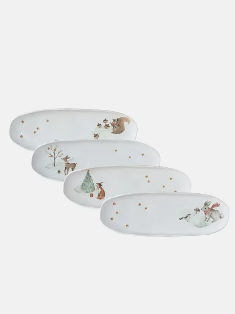Set x4 Fuente Ovalada Celebraciones Stoneware 36x13 Cm Christmas Card