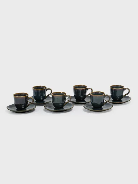 Set x6 Taza de Café c/Plato Orgánico Avant Garde Stoneware Oceano 120 ml